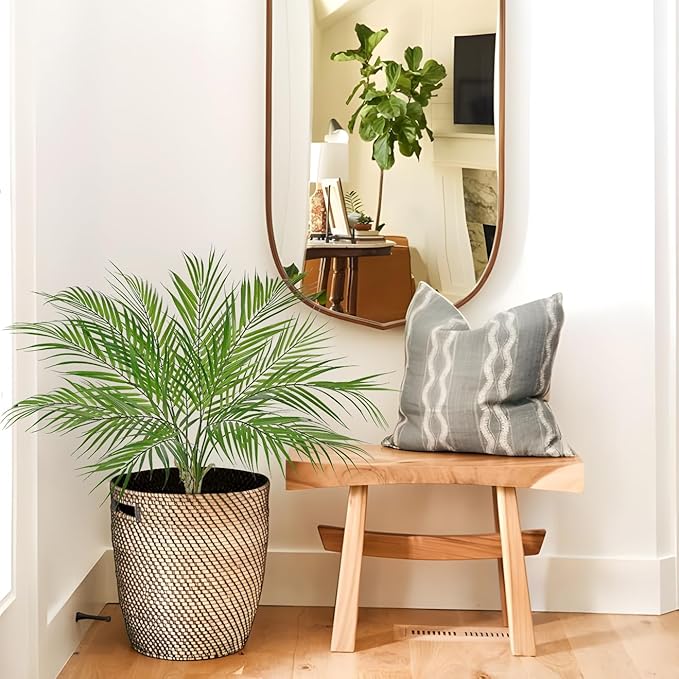 2PCS Artificial Palm Plant Leaves 27.5" Fake Tropical Areca Palm Bushes Tree Leaf Large Faux Greenery Stem Shrubs for Indoor Outdoor Home Garden Arrangement Jungle Safari Wedding Party Decor, 7 Leaves