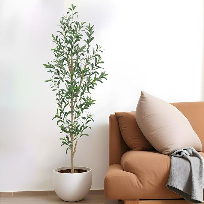 6FT Artificial Olive Tree, Realistic Faux Tree with Leaves and Fruits for Indoor Home & Office Decor