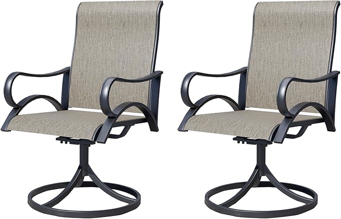 Patio Swivel Chairs Set of 6, All-Weather Metal Outdoor Dining Set with Breathable Mesh Seat, Lightweight Swivel Bistro Chairs for Garden, Deck, Porch, Ash Brown