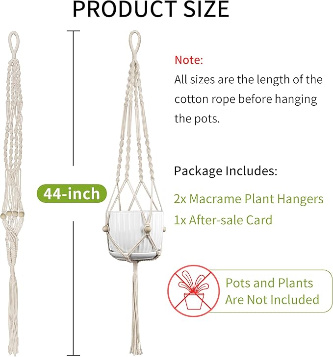 IDEEEPAN Macrame Plant Hanger - Fits 4 to 12 inches Pots for Indoor Outdoor, 44 Inch, 2 Pack, Ivory (POTS NOT Included)
