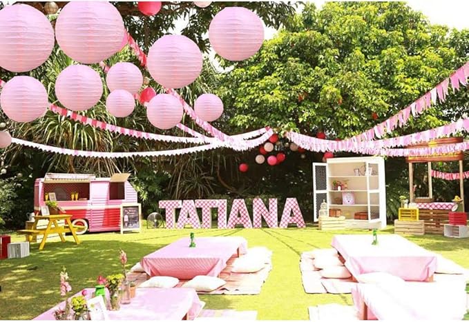 BEISHIDA Pink Round Paper Lanterns Hanging Decorative Chinese Paper Lanterns Lamp for Valentine Birthday Wedding Party Decoration and Baby Bridal Shower(10 Packs)