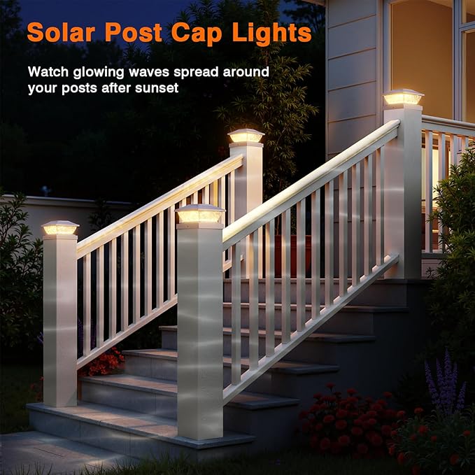 ENSLI 8 Pack Solar Post Cap Lights, 2 Mode Bright Solar Post Lights Outdoor Waterproof Fence Post Cap Lights, Outdoor Post Lights Solar Powered Deck Light for 4x4 4.5x4.5 5x5 Posts in Garden Decor