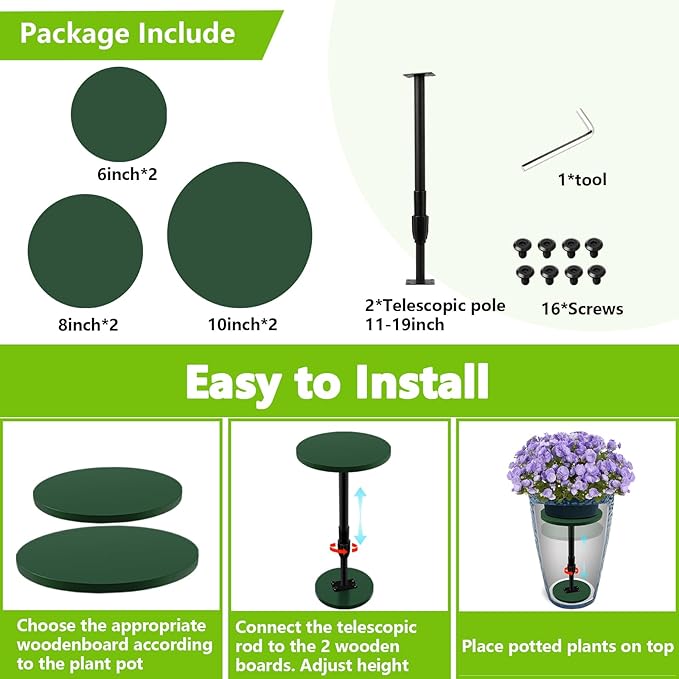 2 Pack Adjustable Height Plant Risers for Inside Pots, 12-21" Planter Inserts for Large Pots, Pot Fillers for Tall Square Round Taper Planters (6" 8" 10" Base or Top)