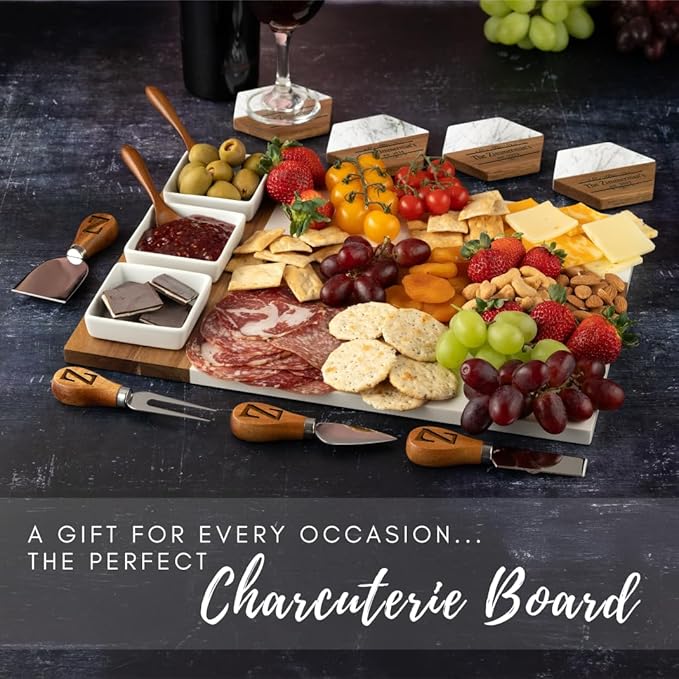 Personalized Charcuterie Board Set, Custom Engraved Marble Cheese Board with Knife Set, Wedding Gift for Couples, Monogrammed Bridal Shower & Housewarming Gift