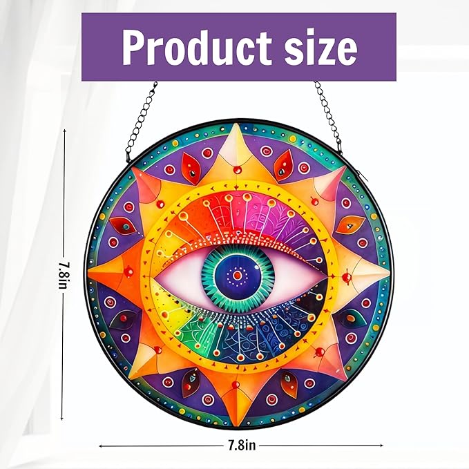 7.8'' Evil Eye Stained Glass Suncatcher,Stained Glass Window Hanging,for Indoor Outdoor Decor,for Women/Friends/Lover