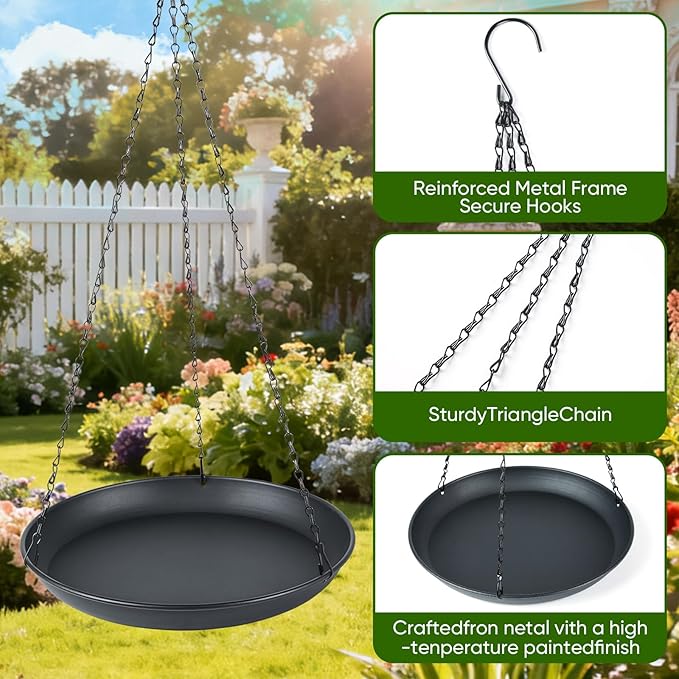 gajavo Plant Hanger Indoor Outdoor, 2-Pack Black Metal Hanging Plant Shelf & Window Planter Basket with 9.8/11.8 Inch Trays - Heavy Duty Plant