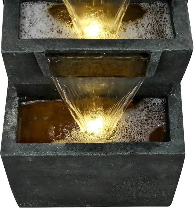 SunJet 39.3inches High Modern Water Fountain – 5-Tier Outdoor/Indoor Water Fountain with Soothing Water Sounds & Warm LED Light, Perfect for Garden, Patio, Home & Office