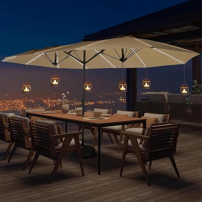 Solar-Hanging-Lanterns-Outdoor-Waterproof, Rust Birdcage Style Candle Holders with Flickering Solar Tea Lights for Backyard Patio Garden Fence Tree Decoration (3 Pack)