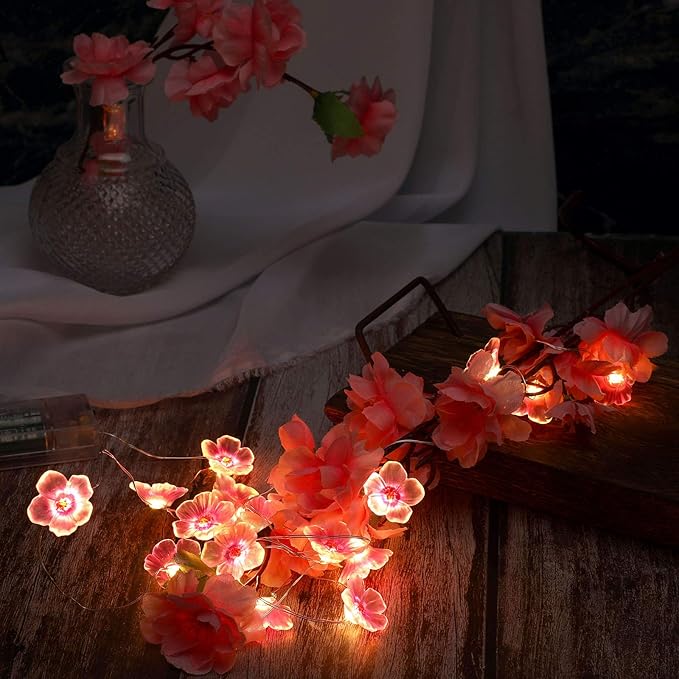 Mudder 2 Pieces Cherry Blossom Lights LED Flower String Light Blossom Decor Battery Wire Fairy LED Garland for Birthday Wedding Bedroom Party Decoration(9.84 ft,Cherry)