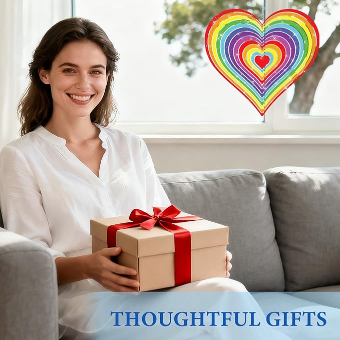 Love Heart Wind Spinners Outdoor, Hanging Wind Spinners for Birthday Christmas Valentines Day, 12 inch Outdoor Indoor Hanging Ornament for Garden Porch Backyard Lawn