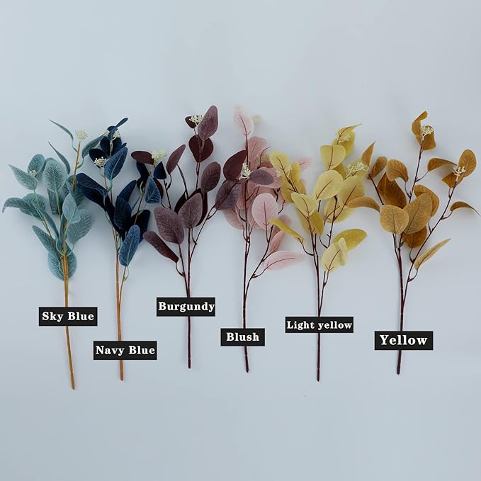 20" Silk Artificial Eucalyptus Stems, 12Pcs Fake Eucalyptus Stem with Leaves Berries, Greenery Plants Floral Decorations for Wedding Party Flowers Arrangement Home Decor (Burgundy)