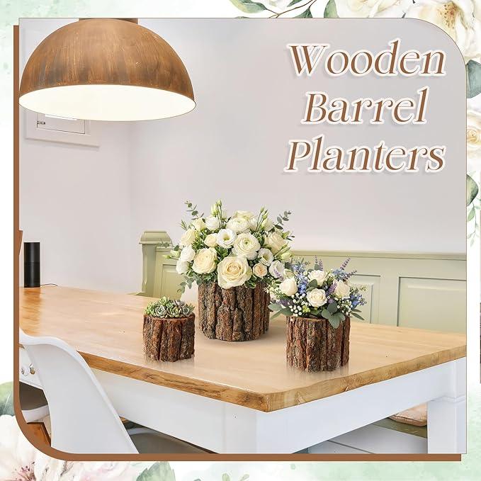 6 Pcs Wooden Vase for Centerpieces Woodland Table Decor Wooden Flower Vase Rustic Bark Stump Buckets Vintage Wood Planter Pots for Garden Party Wedding Window Home Farmhouse (L+m+s)