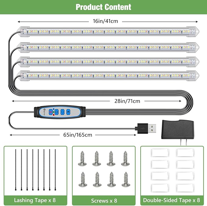 Grow Lights for Indoor Plants, 16" Full Spectrum Plant Grow Light Strip with Upgrade Timer 6/12/16 Hrs, 3 Spectrum Modes, 240 LEDs Sunlike Growing Lamp for Seedlings Hydroponics Succulent