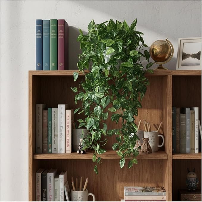 35.5" Artificial Pothos Ivy Plants Set of 2 with Pots, Fake Hanging Greenery Silk Leaves for Home Decor, Realistic Faux Plants for Shelf Tabletop Office, No Maintenance Needed (Light & Dark Green)