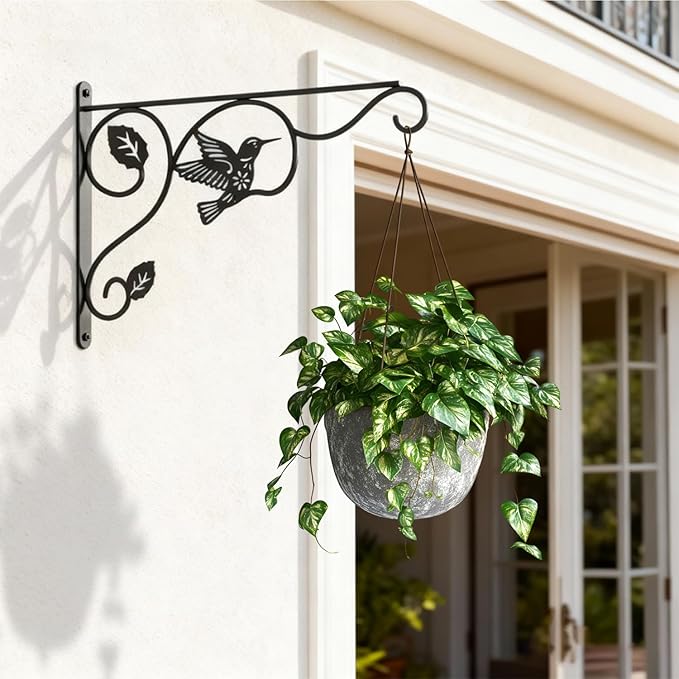 Aftermat 2 Packs Plant Hooks for Hanging, 12 Inch Indoor/Outdoor Metal Wall Black Hangers, Sturdy Plant Bracket for Planters, Wind Chimes, Lanterns, Bird Feeders, Garden, Home, Patio Decor