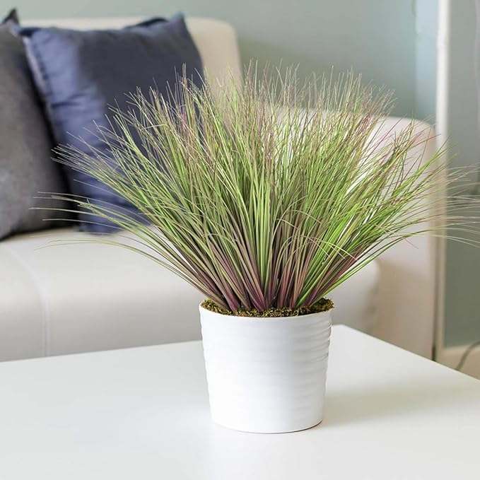 Artificial Wheat Grass Plants, Fake Greenery Plastic Plant Faux Onion Stems Flower Shrubs Weed Decor for Indoor Room Home Office Outdoor Garden Porch Wedding Party DIY Wreath Decoration Purple 16 Pack