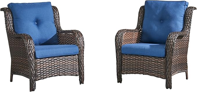 HUMMUH 4 Pieces Patio Bistro Set Wicker Patio Chairs Set of 2 with Ottomans Rattan Outdoor Furniture Conversation Set for Yard,Garden,Porch…