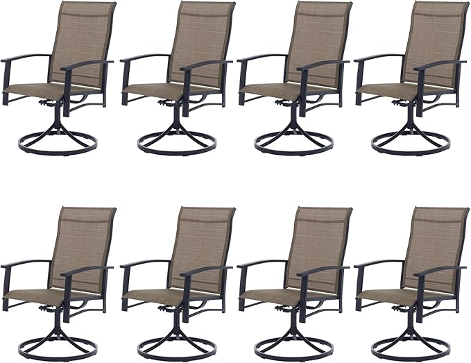 Outdoor Swivel Dining Chair Set of 8, All Weather Patio Dining Chair with Textilene High Back and Metal Frame for Backyard, Lawn Garde and Deck, Mocha