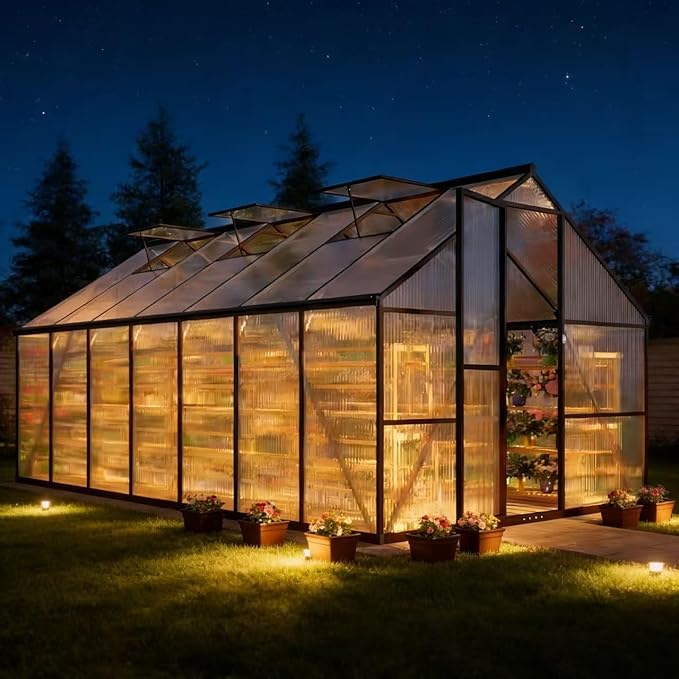 8x14 FT Greenhouses for Outdoors, Polycarbonate Greenhouse with PC Panels, Greenhouses for Outdoors for Yard, Garden, Hobby, Charcoal Black