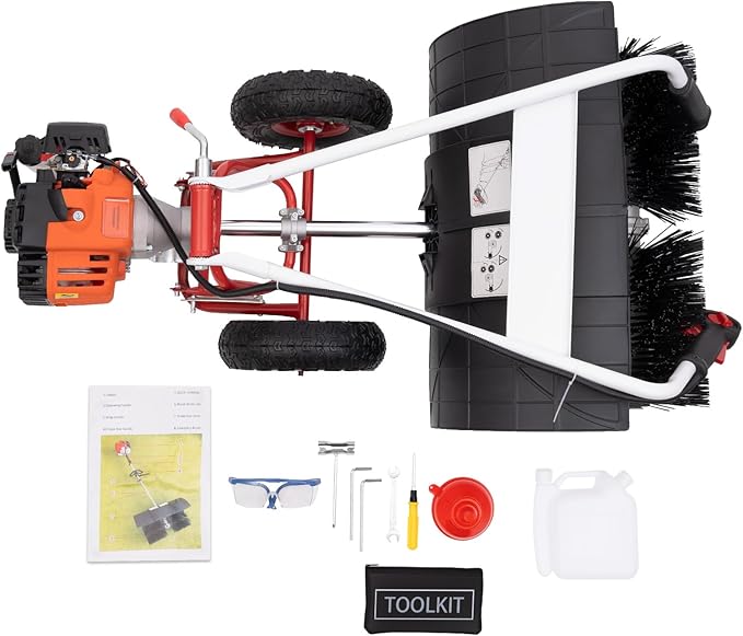 52CC Gas Powered Hand Snow Sweeper Power Brush - 20.5" Width Nylon Brush, 10500 RPM, 2.5HP 2-Stroke Walk Behind Snow Sweeper Machine for Driveway, Walkway, Lawn & Artificial Turf Cleaning, Foldable