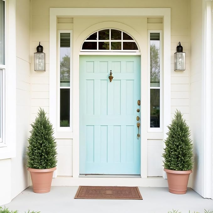 Azoco 3ft Faux Cedar Topiary Trees Artificial Outdoor, Set of 2 – UV Resistant Large Fake Potted Plants for Front Porch Outside Planter Christmas Decor 3 Feet Tall