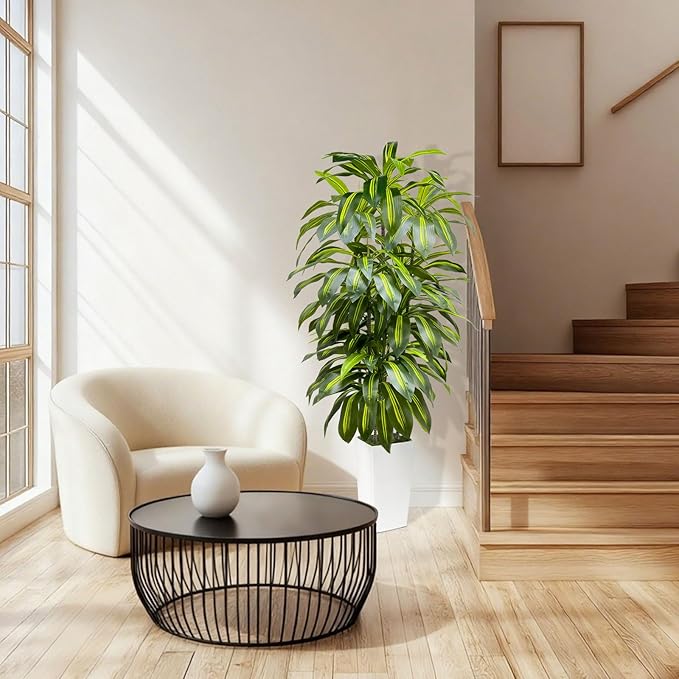 6FT Fake Tall Plant Artificial Dracaena Tree Indoor Faux Plants Indoor Luxury Fake Plants for Living Room Decor Artificial Tree Floor Plant White Planter