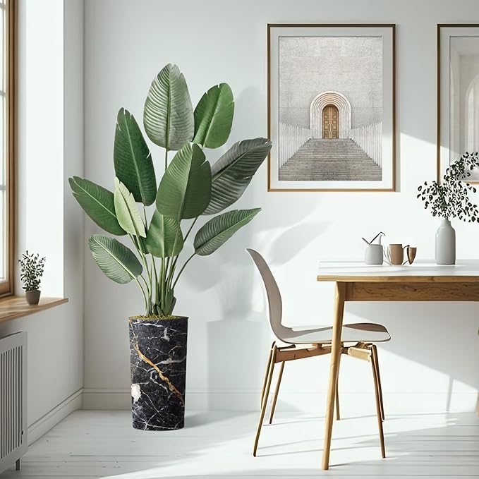 Artificial Tree in Modern Granite Effect Planter, Fake Bird of Paradise Silk Trees for Indoor and Outdoor Home Decoration - 67" Overall Tall (Plant Pot Plus Tree)