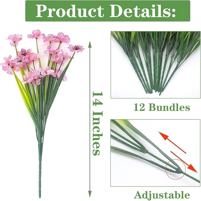 Grunyia 20 Bundles Artificial Flowers, Outdoor Indoor UV Resistant Fake Flowers No Fade Faux Plastic Plants Garden Porch Window Box Decoration