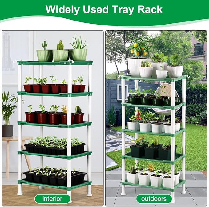 5-Tier Seedling Stand with 5 Trays, Designed for Seed Starter Tray and Small Pots for Plant Indoor Outdoor Growing (Green)