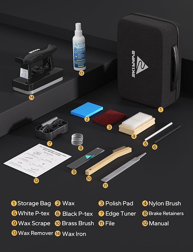 Ski/Snowboard Wax Kit, Ski Tuning & Waxing Kit with Wax Iron, Complete Basic Wax Set - Professional Tuning Equipment, All Temperature Wax, Base Cleaner, Brush, Wax Scraper, P-tex, Tuning Stone