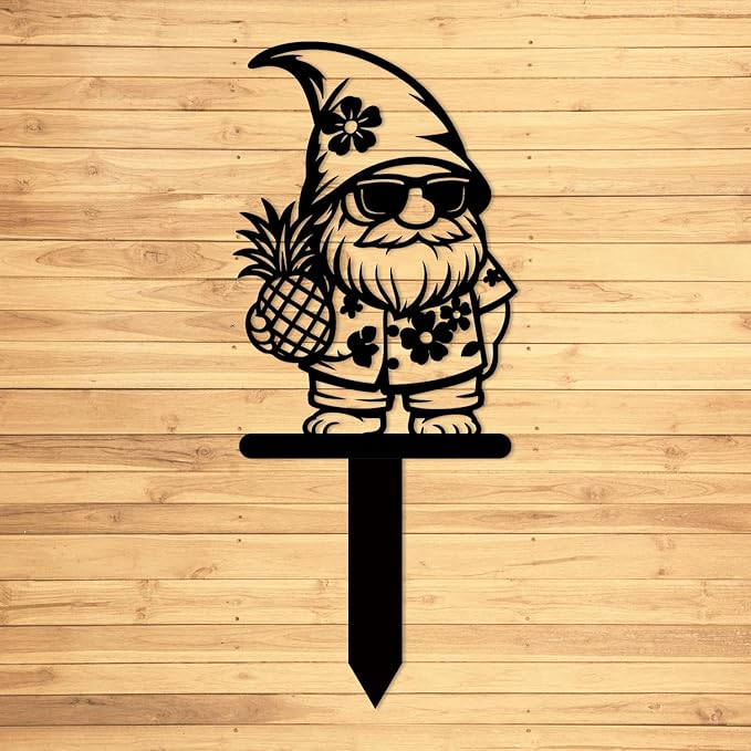 Magilab Personalized Iron Yard Stake - Christmas Cute Gnome Dwarves Decor, 8-Inch Black Metal Garden Sign for Outdoor (Style I)