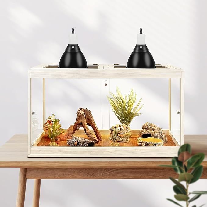 Prolee Tempered Glass Bearded Dragon Tank 28 Gallon, Lizard Tank, Reptile Tank with Metal Mesh Roof Door, Snake Tank with Lock Design, 24" Long, Oak