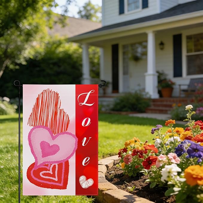 pretty_jessie Valentines Day Garden Flag 12x18 Inch Double Sided, Love Hearts Burlap Yard Flag Anniversary Patio, Porch, Backyard Outdoor Decorations