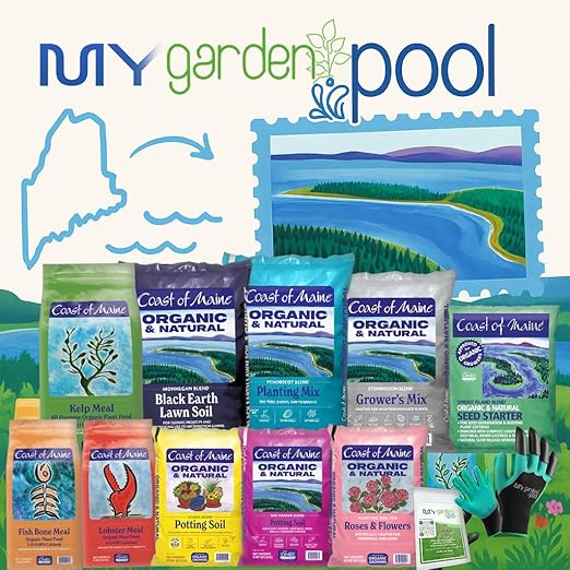 Coast of Maine RH6501 Rhody, Azalea & Berries Plant Food 12 LB โ Organic Fertilizer for Acid-Loving Plants with My Garden Pool Soil Test Strips & Gardening Claw Gloves