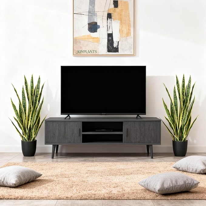Fake Snake Plant, 27" Fake Potted Plants with Black Pot Realistic Artificial for Home Decor, Low Maintenance No Watering Needed Faux Plants for Desk Corner Office & Pet Areas (2PCS)
