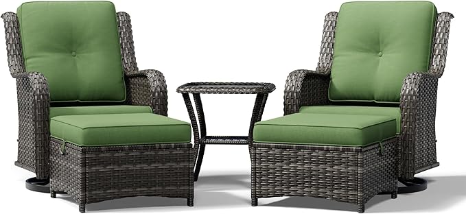 Joyside 5 Piece Wicker Patio Furniture Set, Outdoor Swivel Rocker Patio Chairs with High Back, Deep Seating, Wide Armrest, Thickened Cushions, Outdoor Furniture for Deck, Porch Use