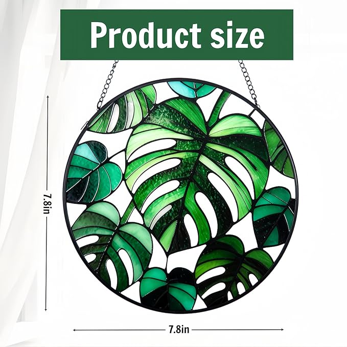 7.8'' Monstera Plant Stained Glass Suncatcher,Stained Glass Window Hanging, Plant Suncatcher, Plant Lover Gifts, Mother's Day, Birthday, Housewarming, Christmas, Festival Gifts