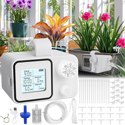 Smart Indoor Plant Watering System for 15 Pots | Self-Watering Device with Programmable Timer | Vacation & Daily Use Automatic Irrigation Kit for Potted Plants