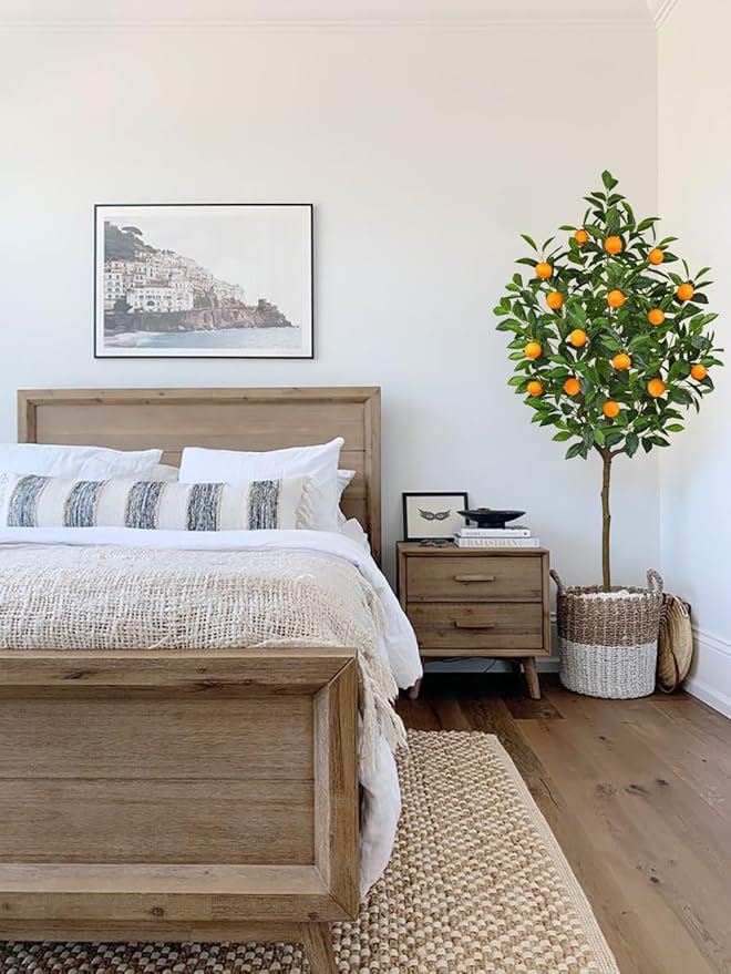 Artificial Orange Tree 5ft Fake Citrus Fruits Plant in Pot Large Fake Floor Plants Faux Trees Indoor Orange Decorations for Home Living Room Office