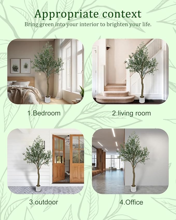 Sillaff Artificial Tree, 8FT(96in) Fake Tree Large Faux Plants Indoor Tall Faux Olive Tree with Pot, Nearly Natural Olive Branches and Fruits for Living Room Office Home Decor