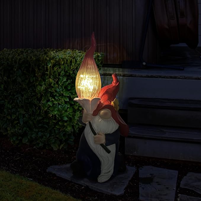 Generic Garden Gnome Statues Solar Outdoor Decor Hold Torch Waterproof LED Lights Gnomes Sculpture for Outside Lawn Patio Yard Ornament, Red