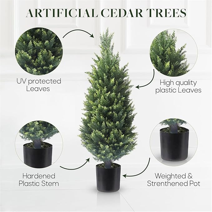 37 Inch Set of Two,Artificial Cedar Topiary Tree, for Indoor & Outdoor Decoration, UV Protection Potted Shrubs for Front Door, Beautiful and Lifelike Tree(37 Inch)