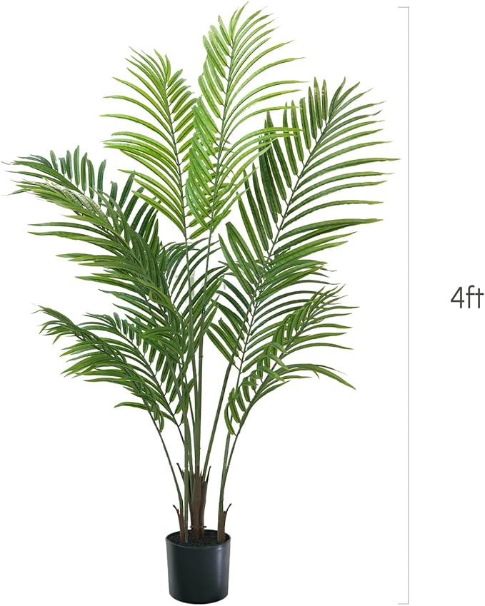 Artificial Palm Tree 4ft - Faux Tree Nearly Natural Indoor Outdoor, UV-Resistant Tall Artificial Plants, Standing Fake Plant Tree, Large Fakeplant for Home Office Living Room Decor