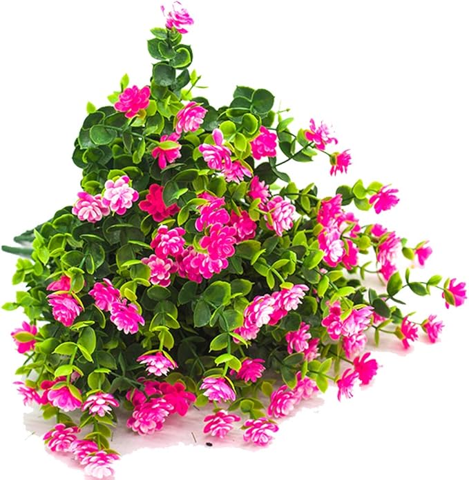 Grunyia Artificial Flowers, Fake Outdoor UV Resistant Plants Faux Plastic Greenery Shrubs Indoor Outside Hanging Planter Home Kitchen Office Wedding, Garden Decor (Pink)