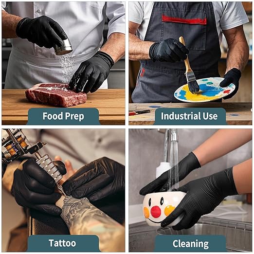 FINITEX - Black Nitrile Disposable Gloves, 5mil, Powder-free, Medical Exam Latex-Free 100 PCS For Examination Home Cleaning Food Glove (Small)
