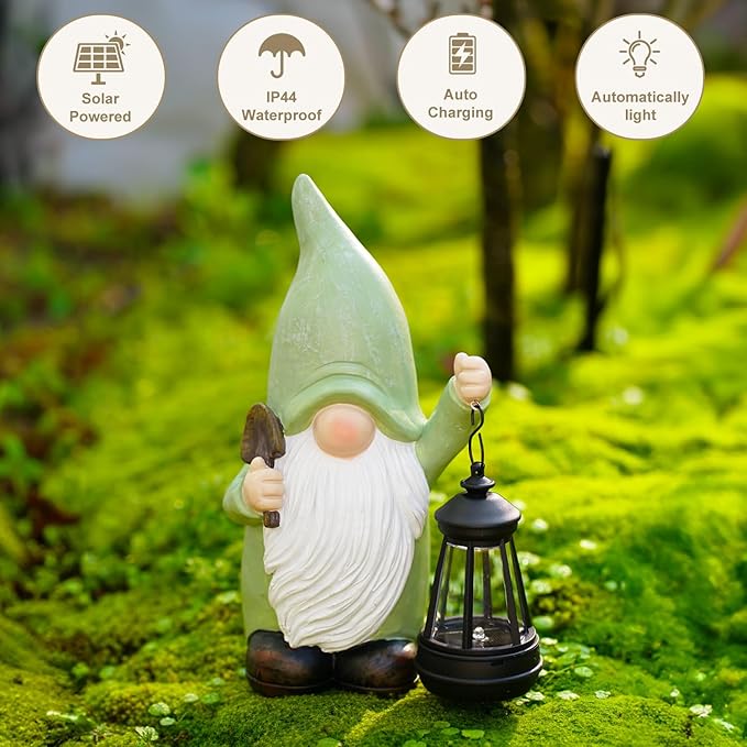 Gnome Garden Decor Statue Solar Decorations for Yard Lawn Outside with Lantern Outdoor Decorations for Balcnoy