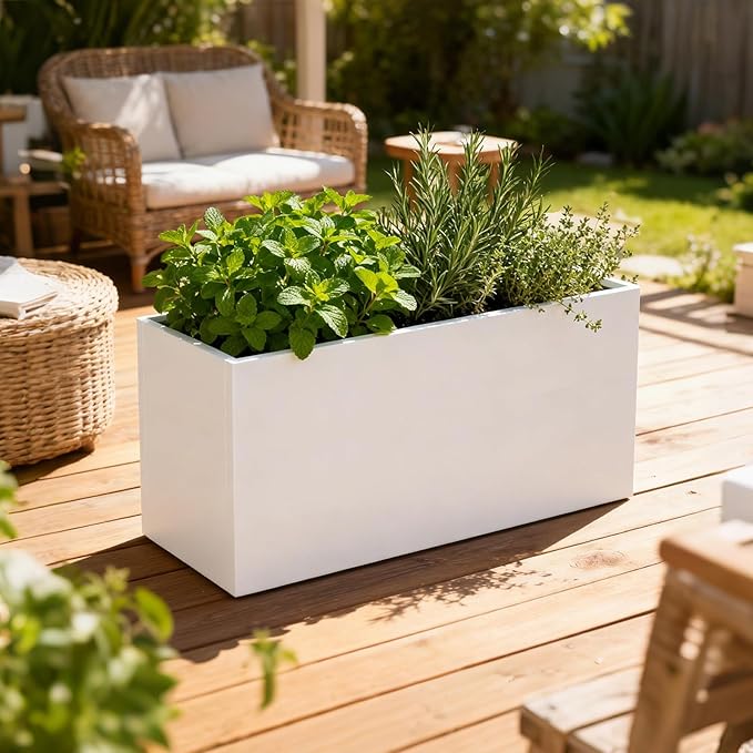 GZGNEEVL Metal Rectangular Planter White Steel Rectangle Planter Box 36" L x 12" W x 16" H Outdoor Indoor Galvanized Steel Large Planters Modern Commercial Residential for Plants Porch Patio