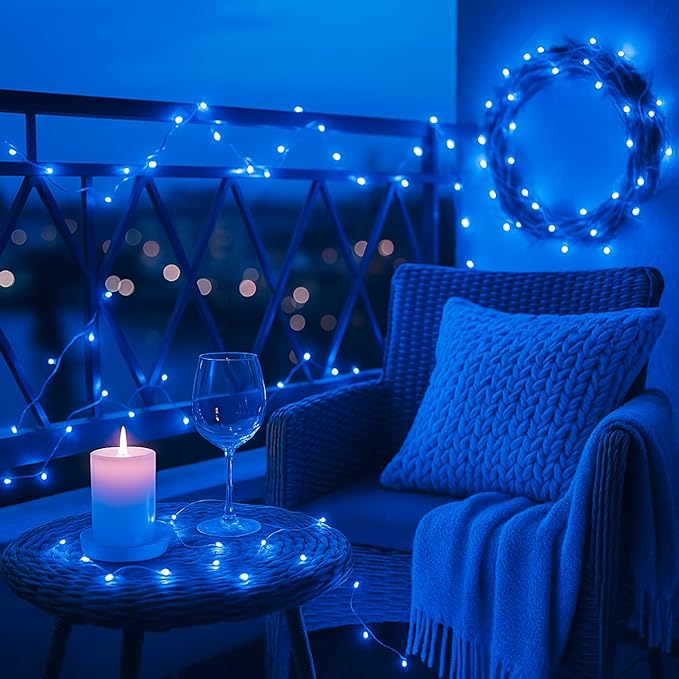 2 Pack Total 200 LED Fairy Lights Battery Operated String Lights with Remote & 8 Modes, 33FT Waterproof Copper Wire Battery Powered Twinkle Lights for Outdoor Christmas Parties Decoration Blue
