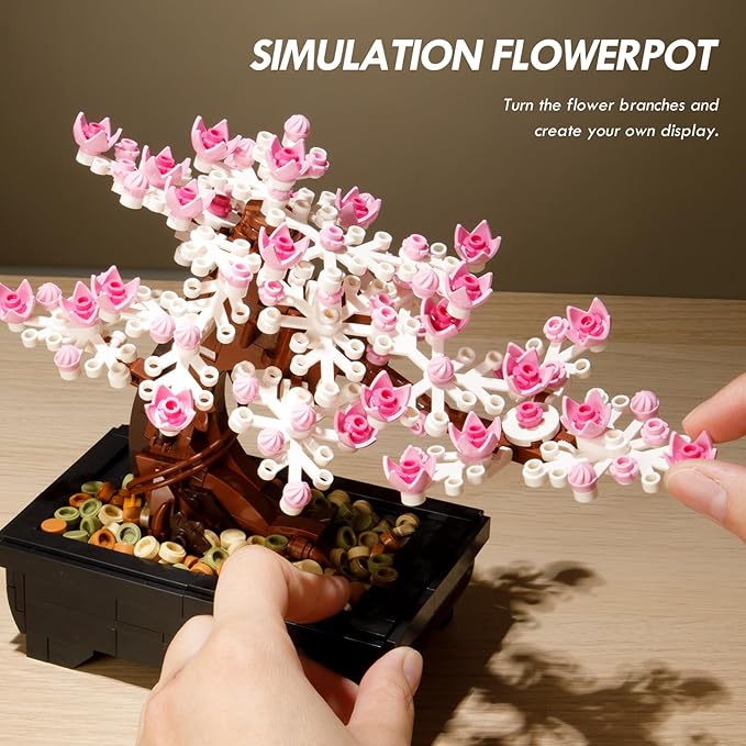 Vamuss 3-In-1Le-go Bonsai Tree Building Set,Cherry Blossom Tree Building Set,DIY Plant Model Botanical Collection Design Kit for Adults,Creative Gift for Home Décor and Office Art