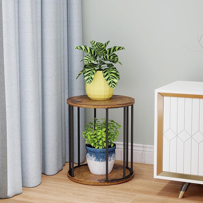 Leinade Plant Stand Indoor,small plant stool,Flower Pot Corner stand holder,Mid Century Heavy Duty Metal Tall Home Decor,Modern Round End Table,Small Rustic Display Stand for Living Room,Bedroom (Brown,3 Packs)
